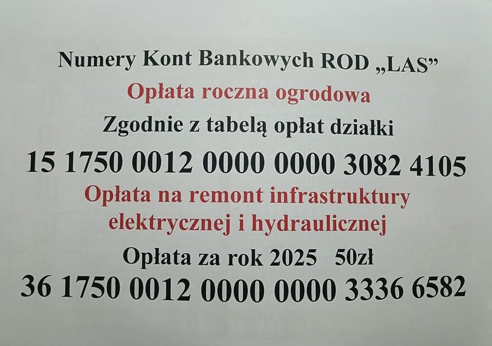 Numery Kont Bankowych ROD „LAS”